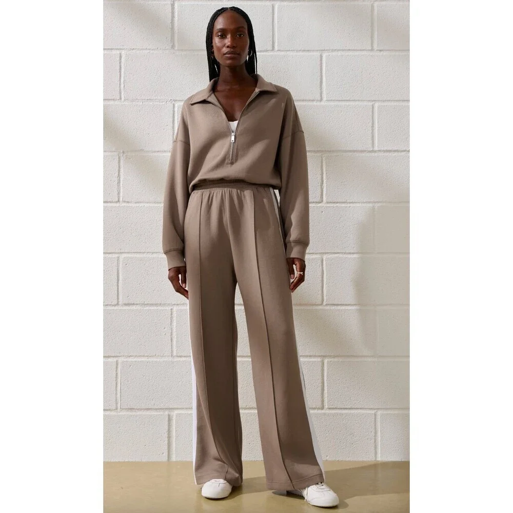 Abercrombie YPB neoKNIT Long-Sleeve Half-Zip Jumpsuit Brown Striped Size Small